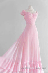 Retro Pink A-line Long Evening Prom Dresses,Pink Bridesmaid Dresses